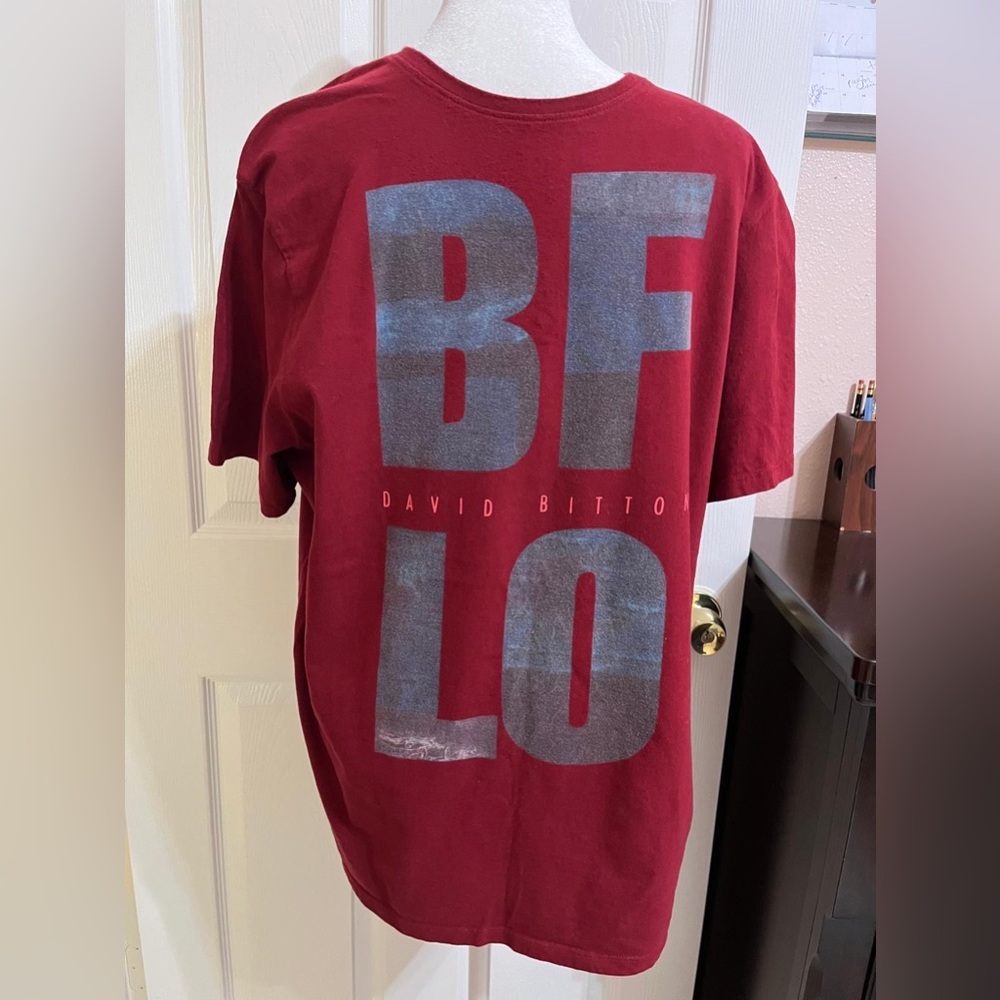 (2) David Bitton red and blue BF LO shirt